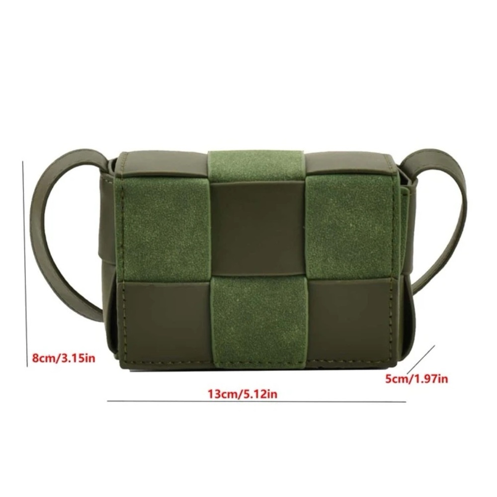 Chic Green Woven Mixed Material Leather Pouch Strap Messenger Bag OS New - Picture 6 of 6